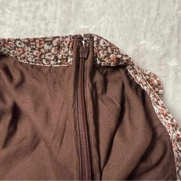 Abercrombie & Fitch Petite Floral Pleated Midi Skirt Brown Size M NWT - Picture 5 of 13